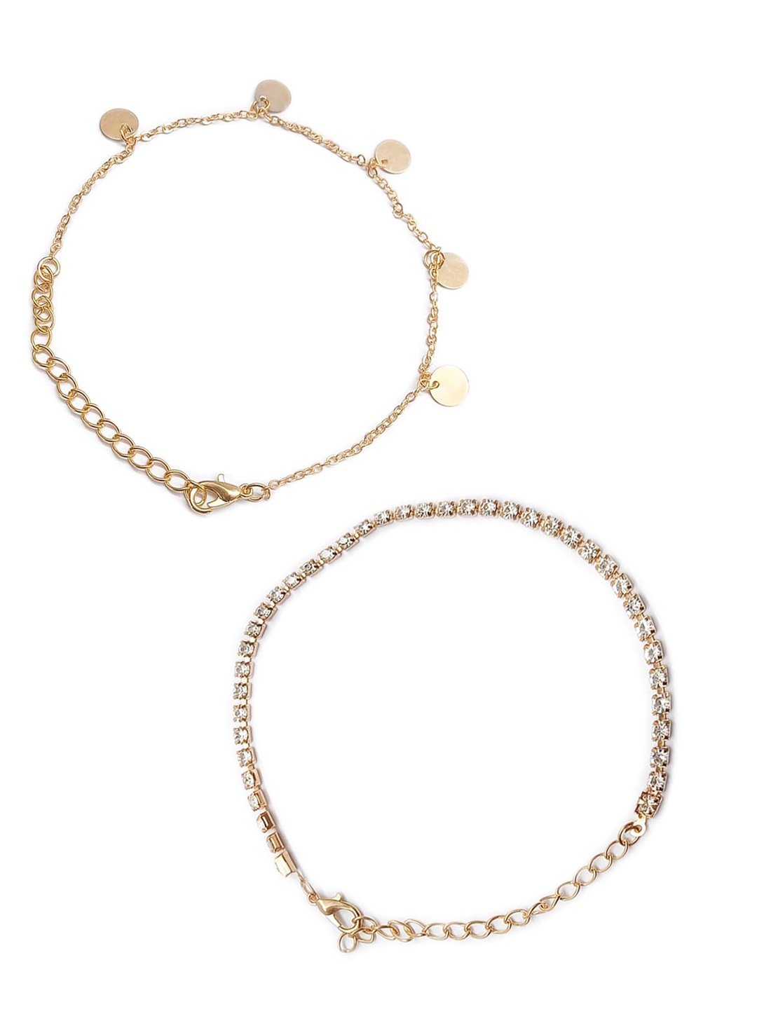 

OOMPH Set Of 2 Gold-Plated Crystal Studded Anklets
