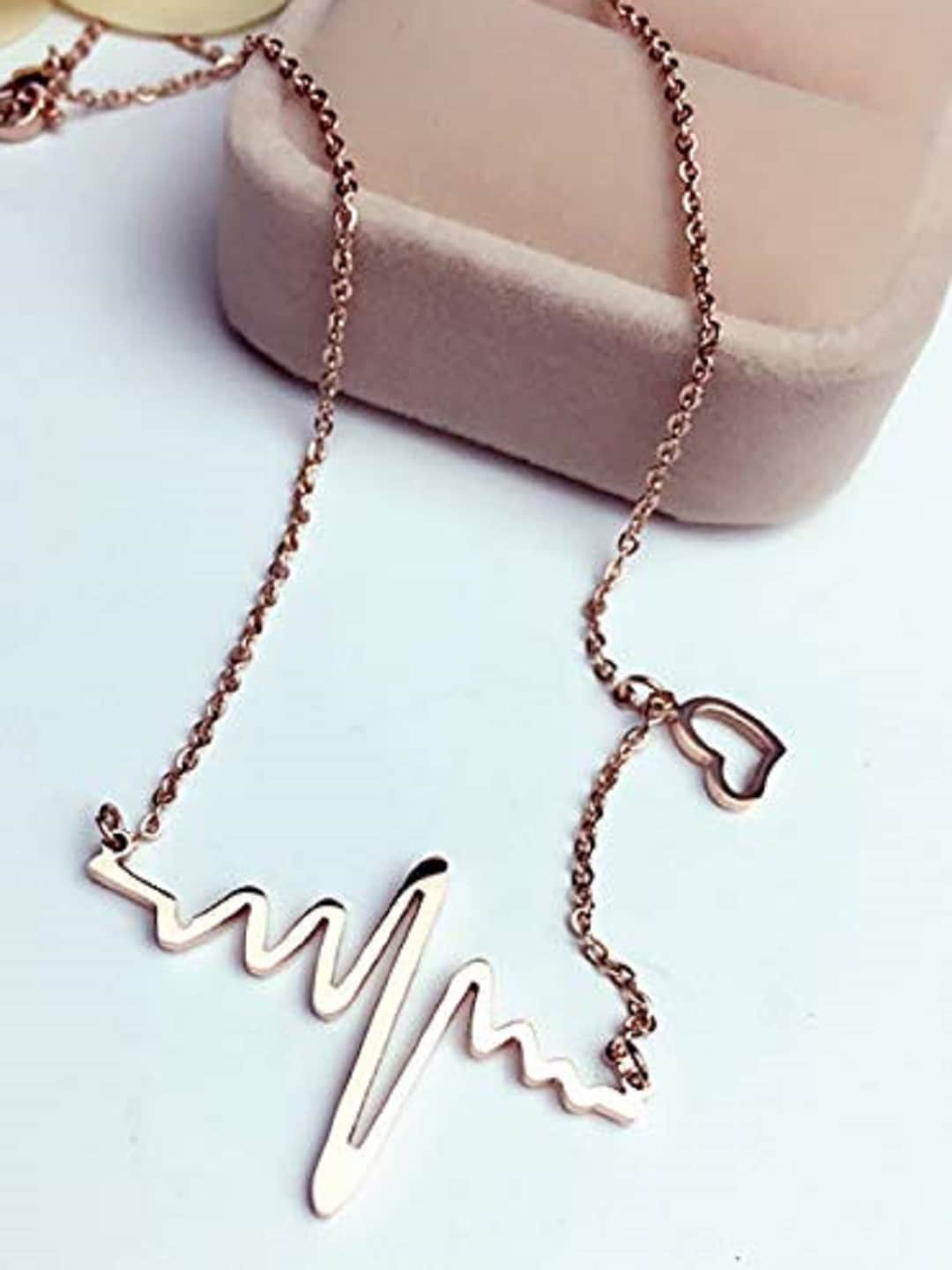 

OOMPH Heartbeat Shape Pendant Necklace, Rose gold