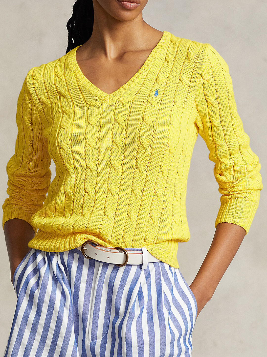 

Polo Ralph Lauren Cotton Cable-Knitted V-Neck Sweater, Yellow
