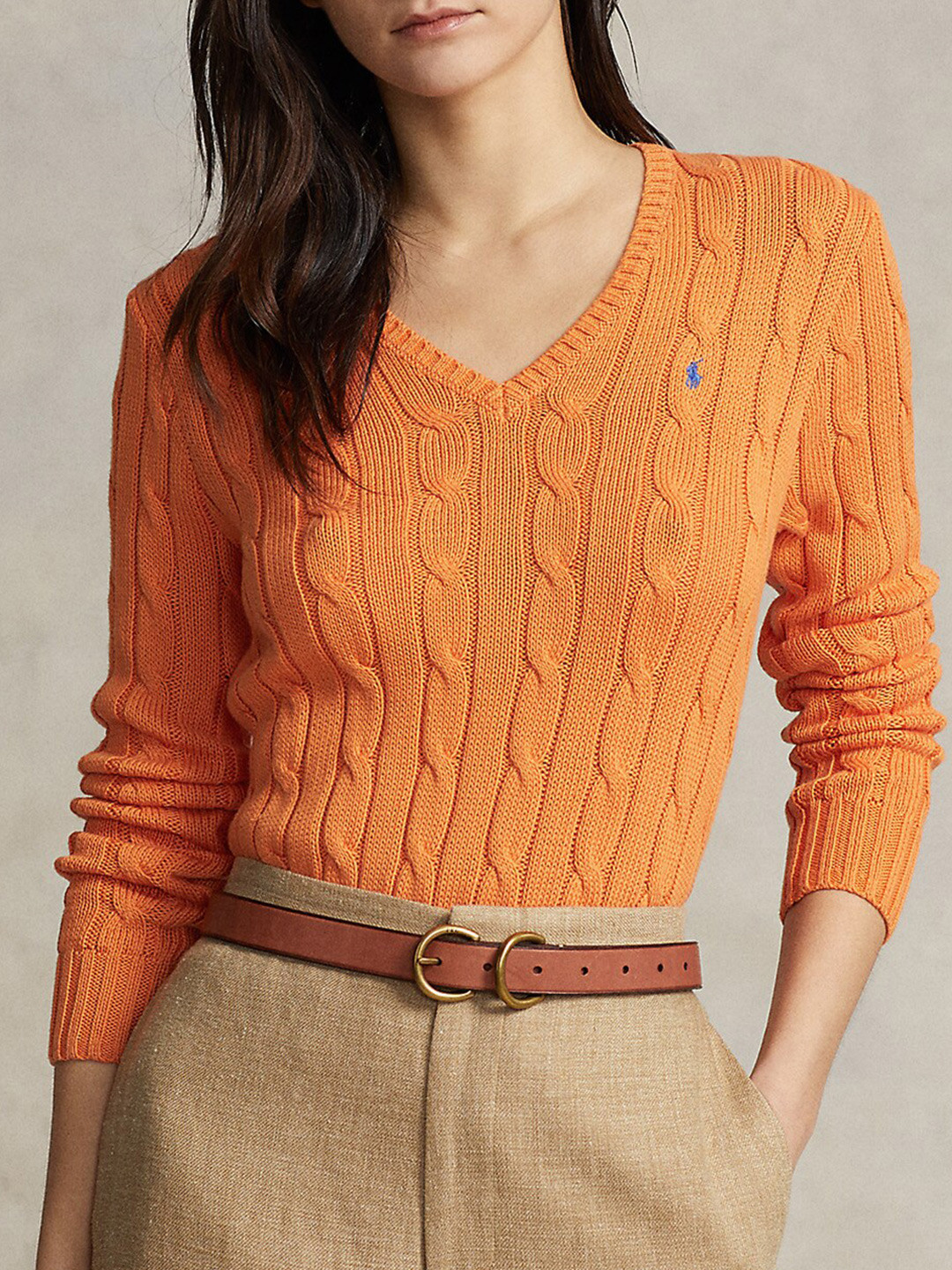 

Polo Ralph Lauren Cotton Cable-Knitted V-Neck Sweater, Orange