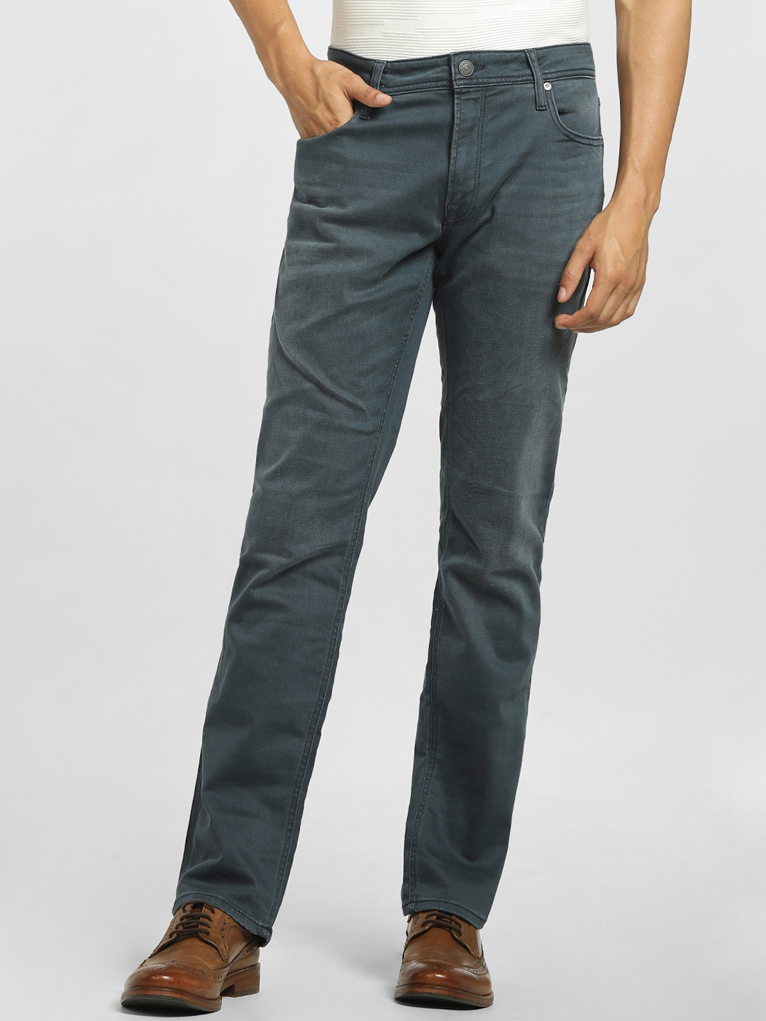 

Jack & Jones Men Regular Fit Low-Rise Light Fade Cotton Jeans, Grey