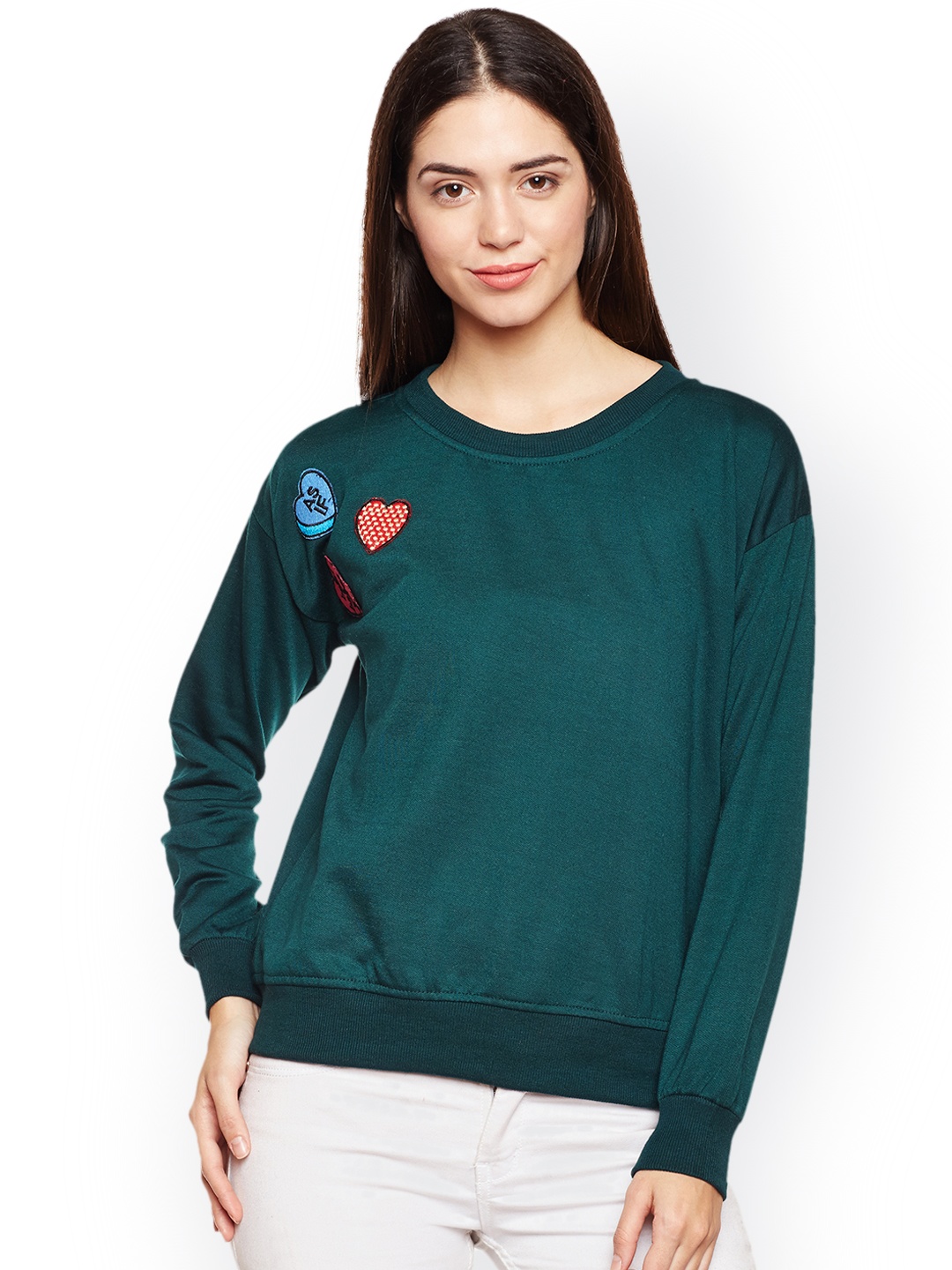 

Belle Fille Women Teal Green Solid Sweatshirt