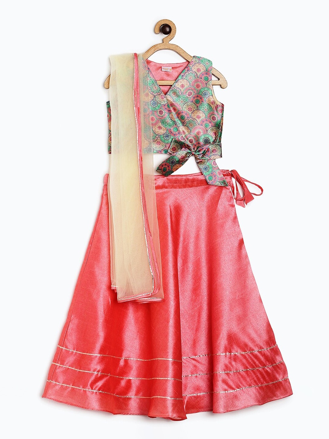 

Aomi Girls Printed Ready to Wear Lehenga & Blouse With Dupatta, Peach