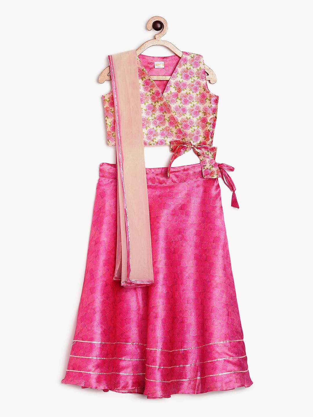 

Aomi Girls Printed Ready to Wear Lehenga & Blouse With Dupatta, Pink