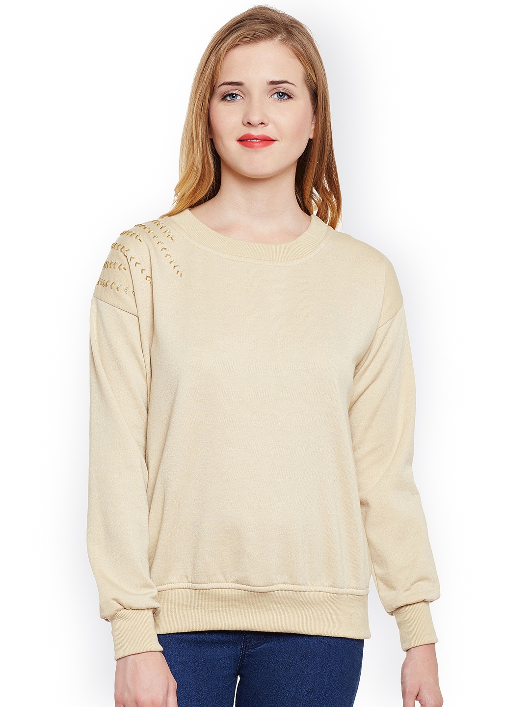 

Belle Fille Women Nude-Coloured Solid Sweatshirt