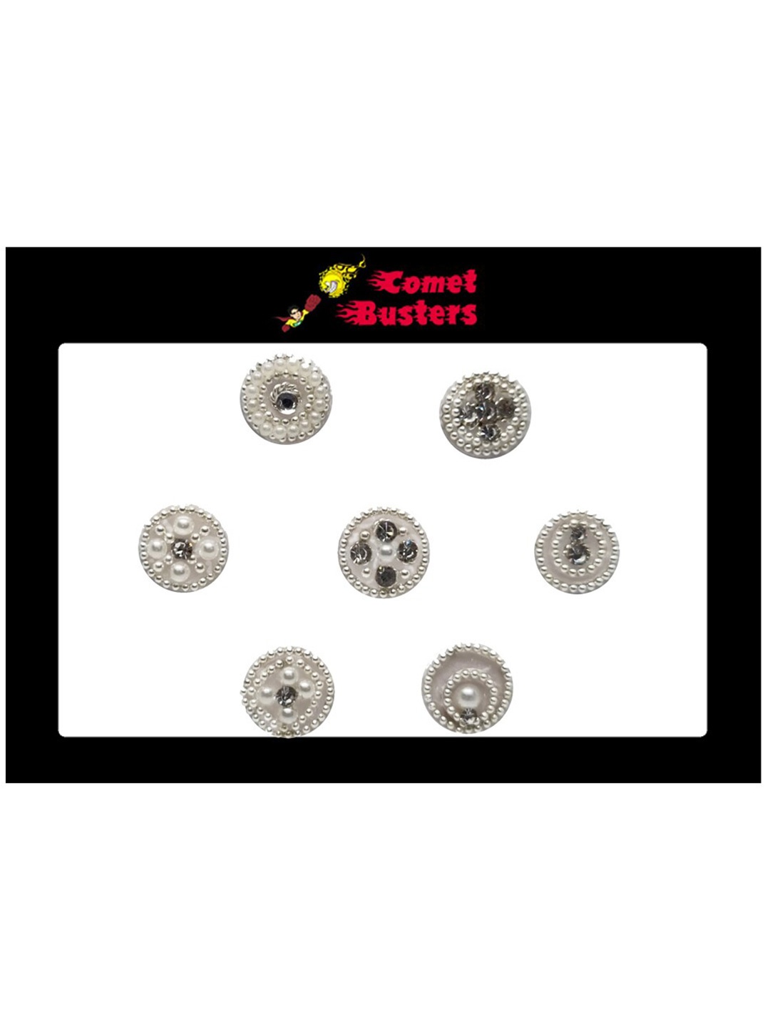 

Comet Busters White Embellished Designer Bindis - 7 Pcs