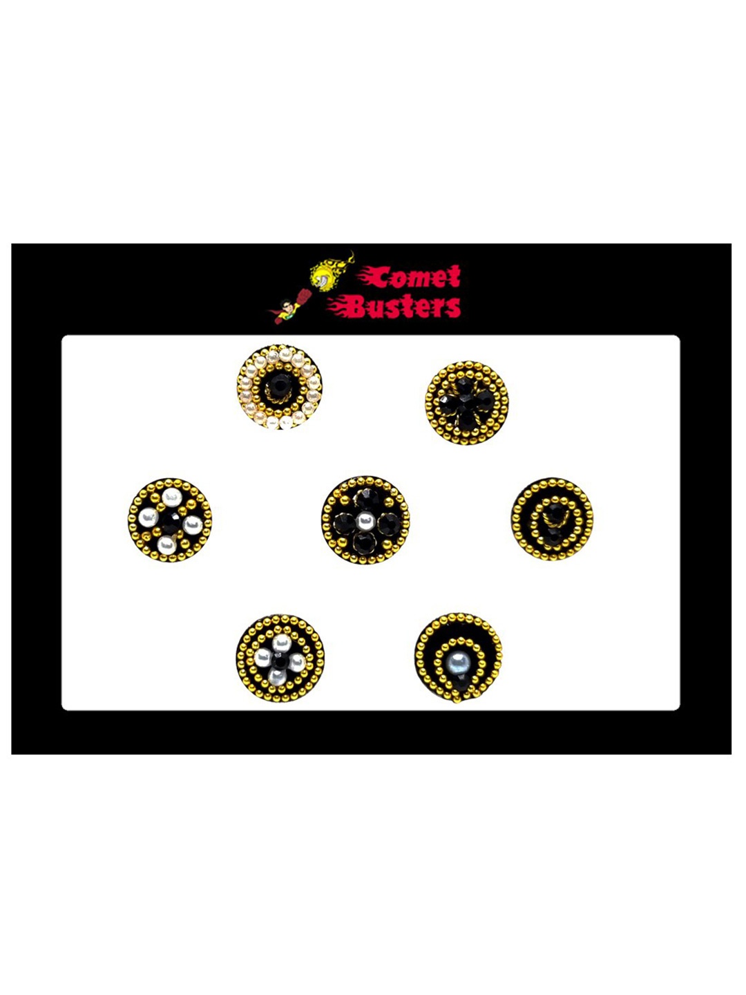 

Comet Busters Black Embellished Handcrafted Designer Bindis - 7 Pcs