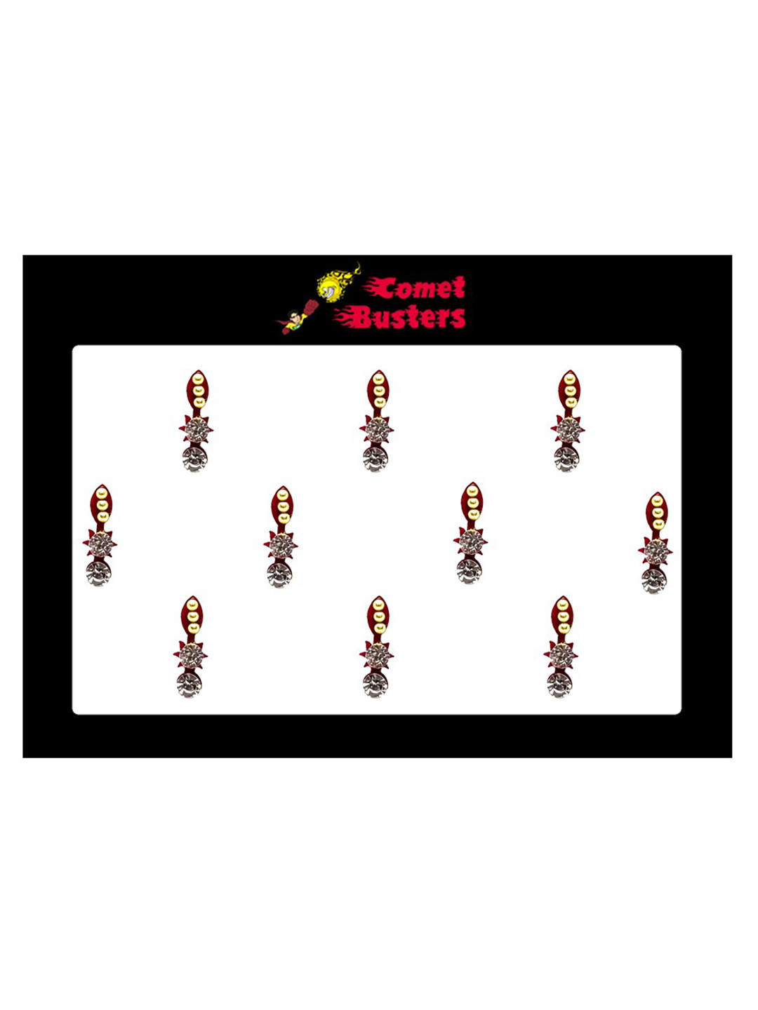 

Comet Busters 10 Pcs Stone-Studded Designer Reusable Bindi - Red