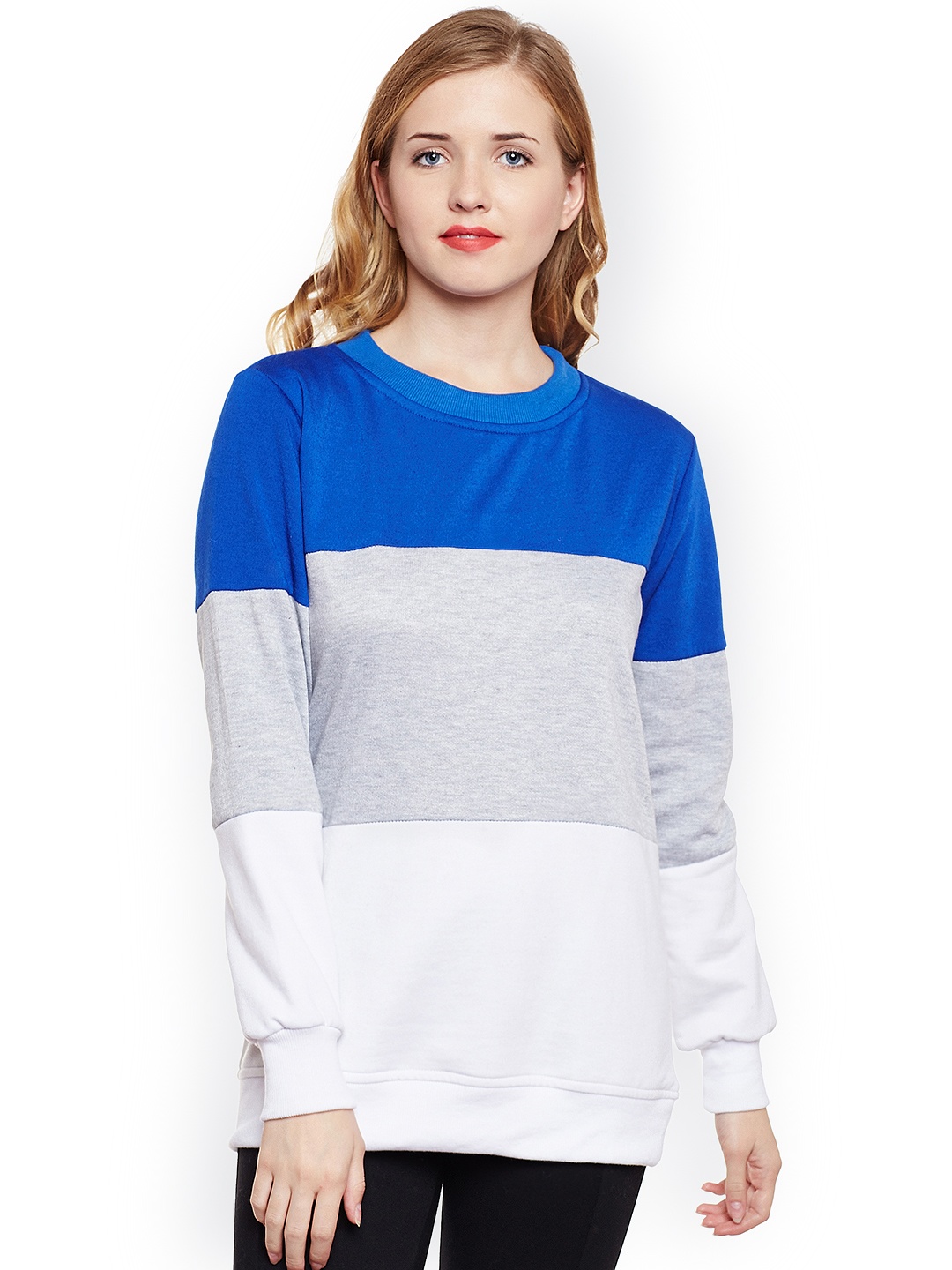 

Belle Fille Women Blue & Grey Melange Colourblocked Sweatshirt