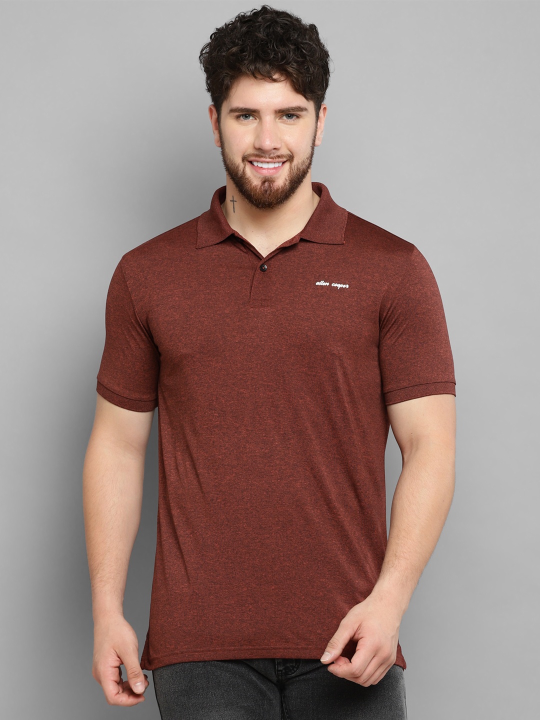 

Allen Cooper Polo Collar Moisture Wicking Sports T-shirt, Rust