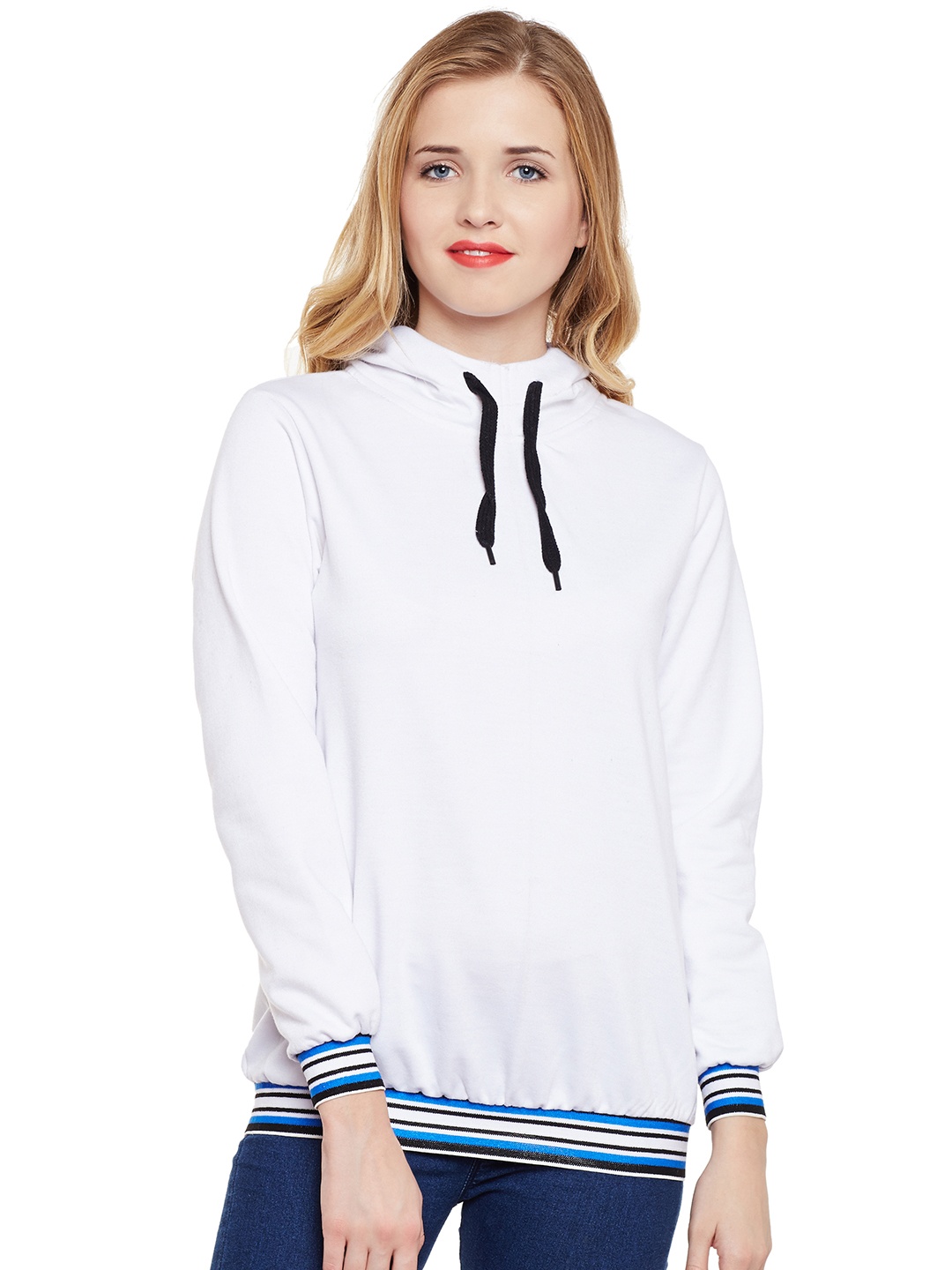 

Belle Fille Women White Solid Hooded Sweatshirt