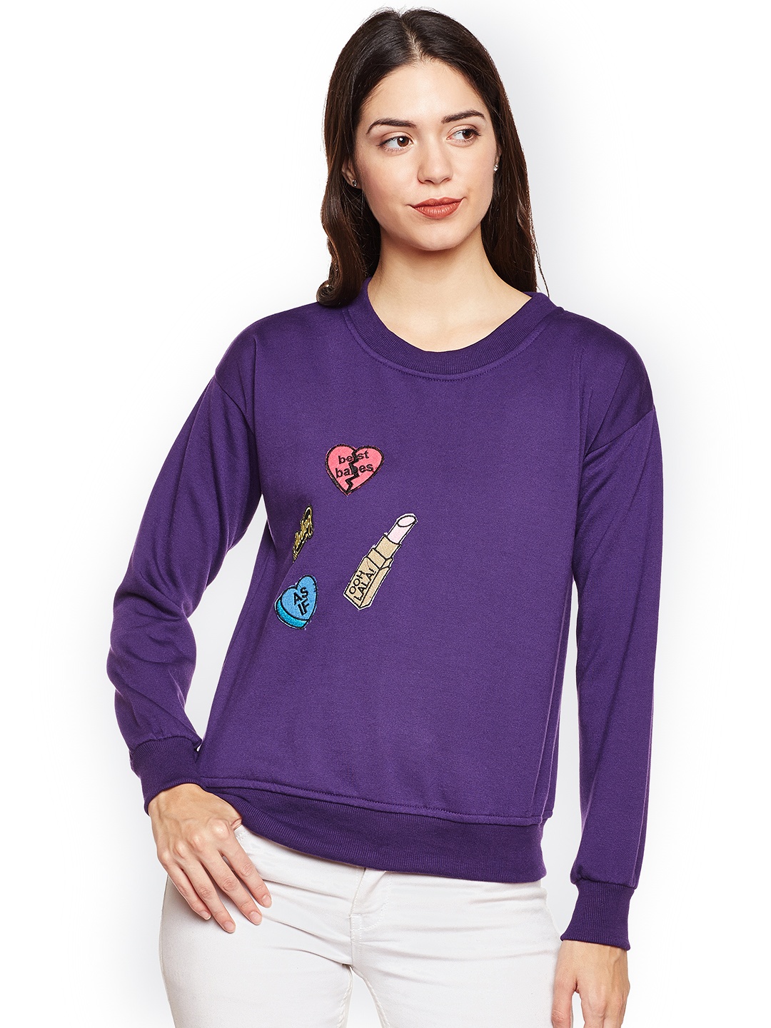 

Belle Fille Women Purple Solid Sweatshirt