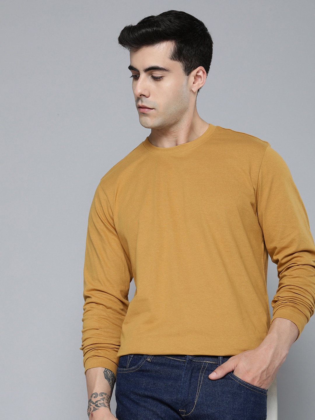 

ether Men Cotton T-shirt, Mustard