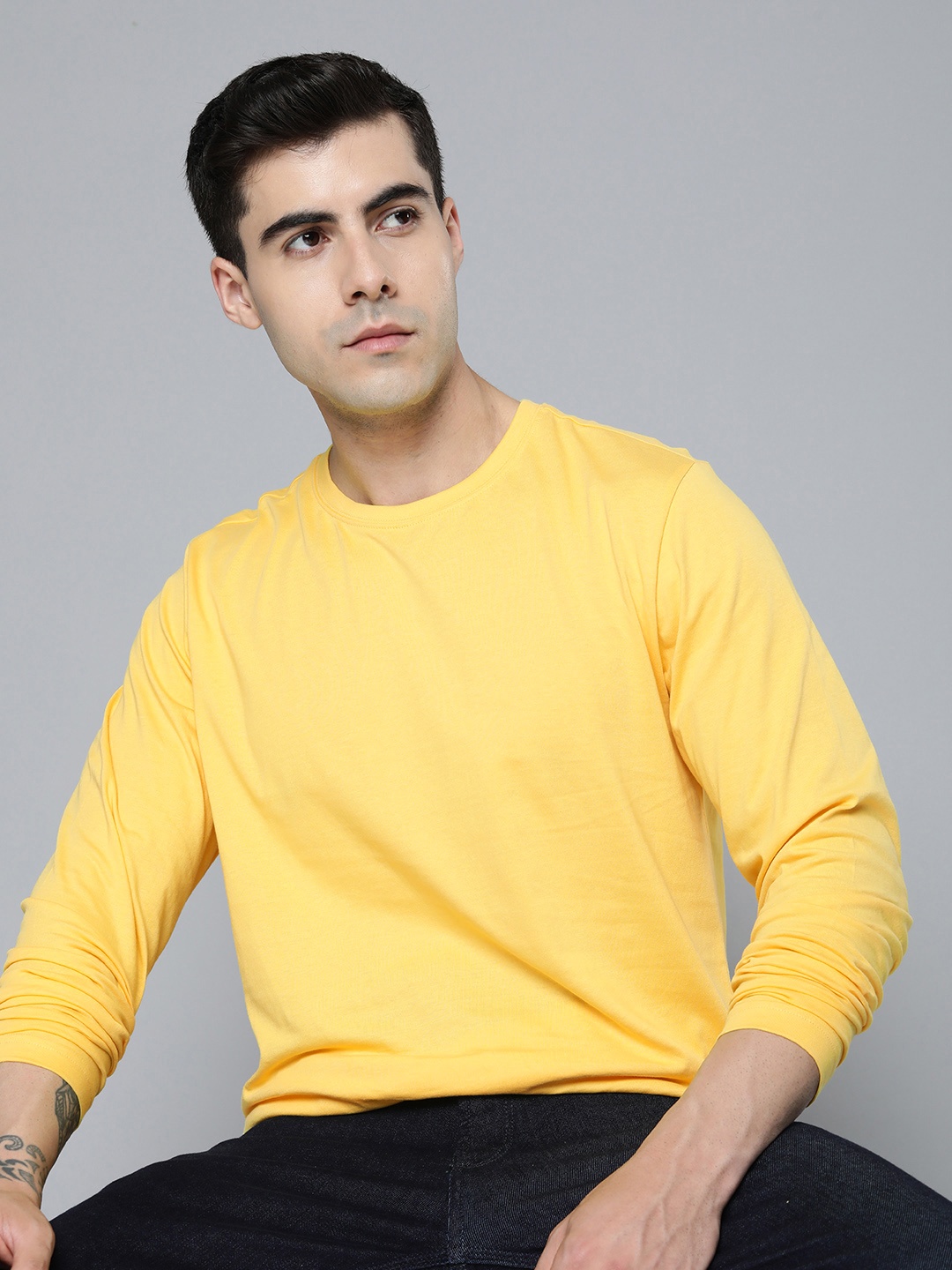 

ether Men Cotton T-shirt, Yellow
