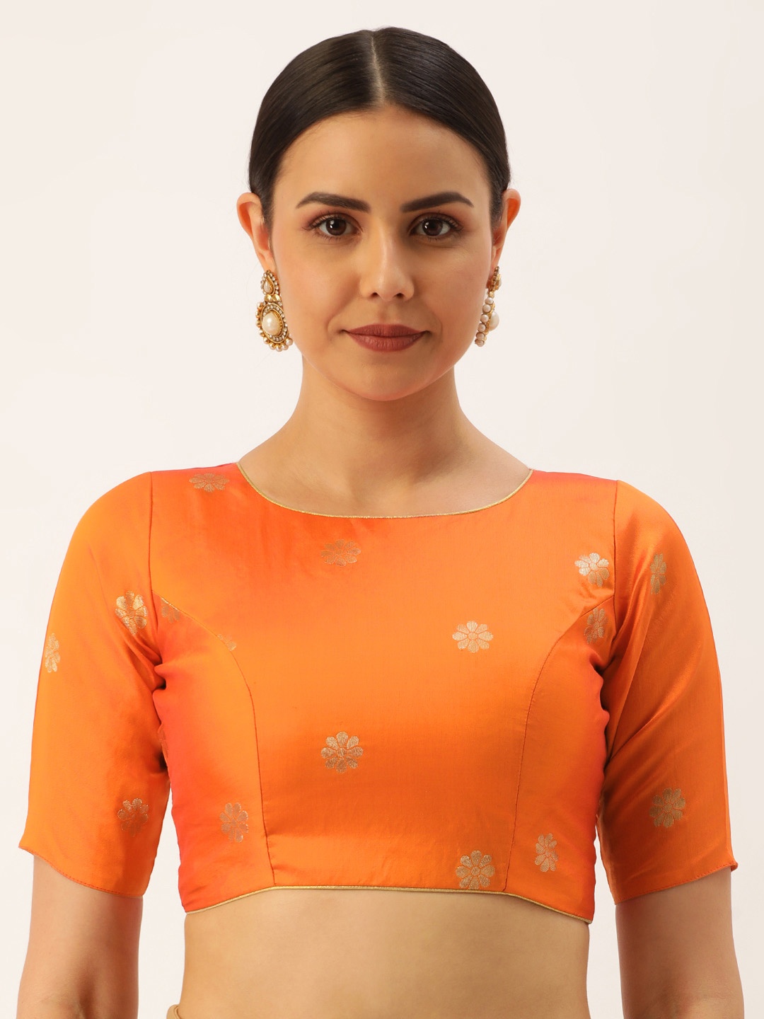 

LOOKNBOOK ART Woven Design Jacquard Silk Readymade Saree Blouse, Orange
