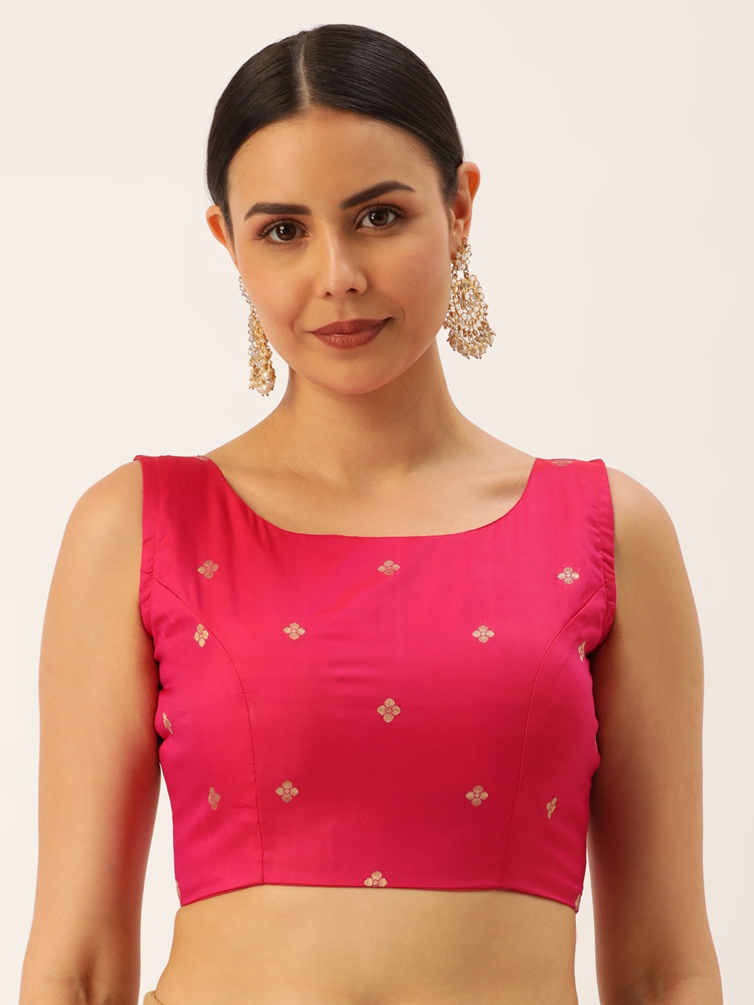 

LOOKNBOOK ART Woven Design Jacquard Silk Readymade Saree Blouse, Pink