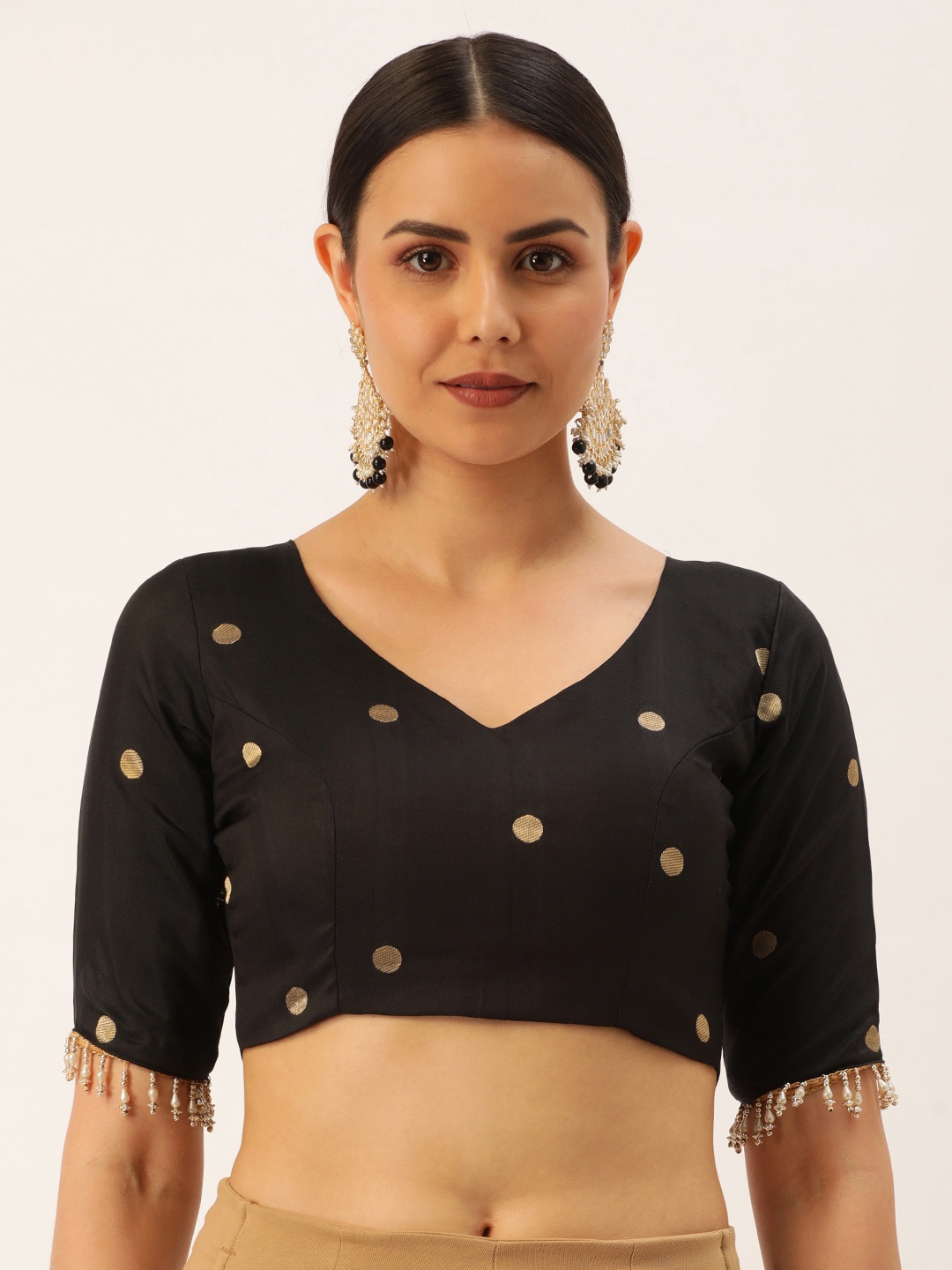 

LOOKNBOOK ART Woven Design Jacquard Silk Readymade Saree Blouse, Black