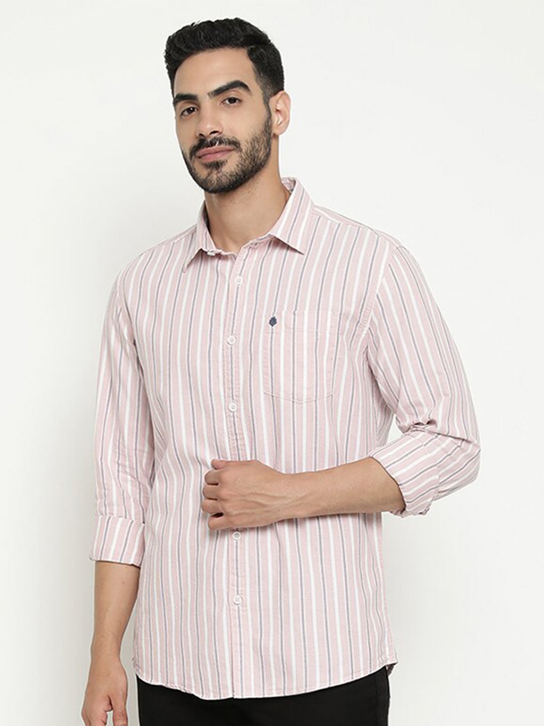 

METTLE Opaque Striped Casual Shirt, Pink