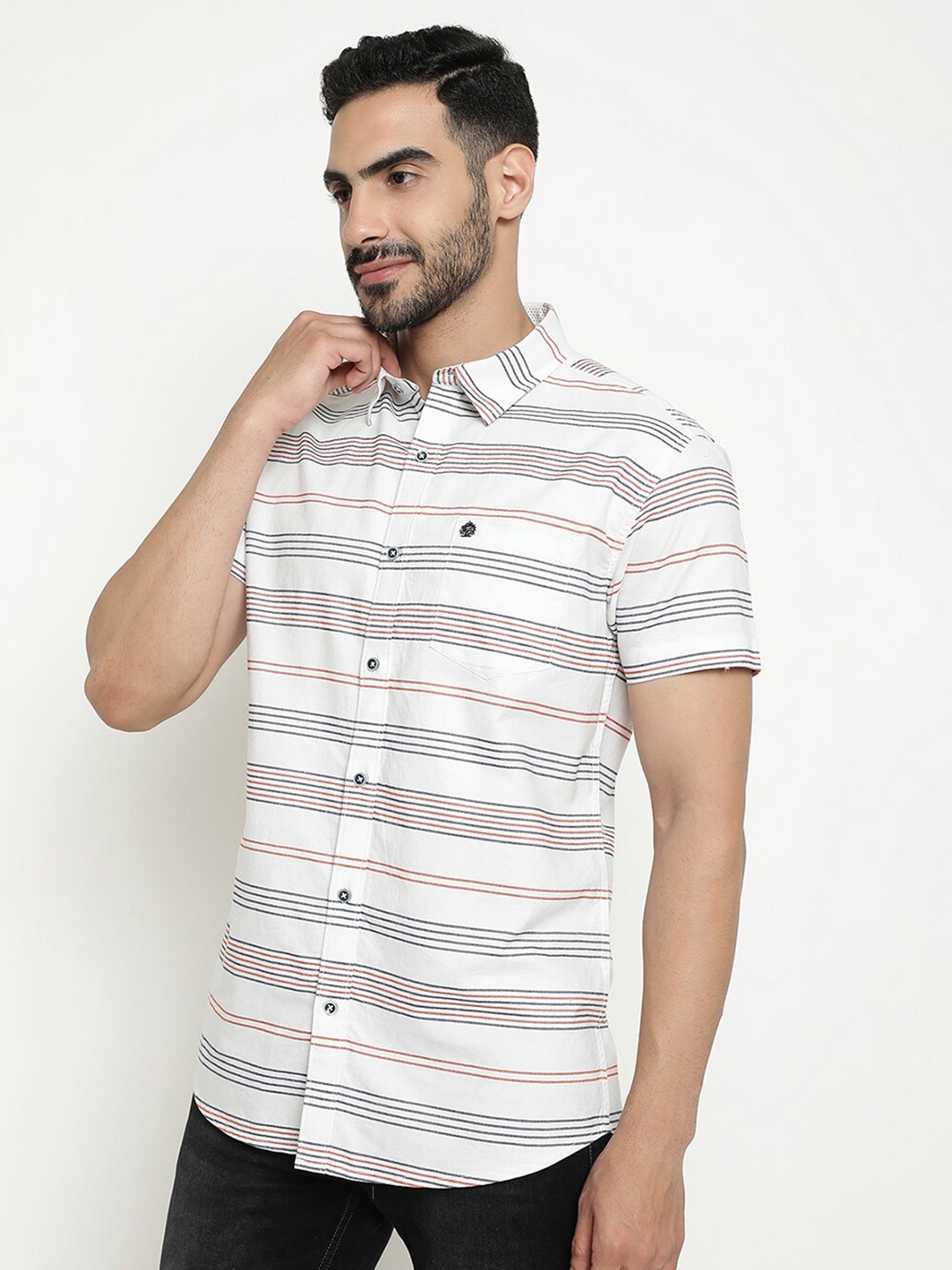 

METTLE Horizontal Striped Casual Shirt, White