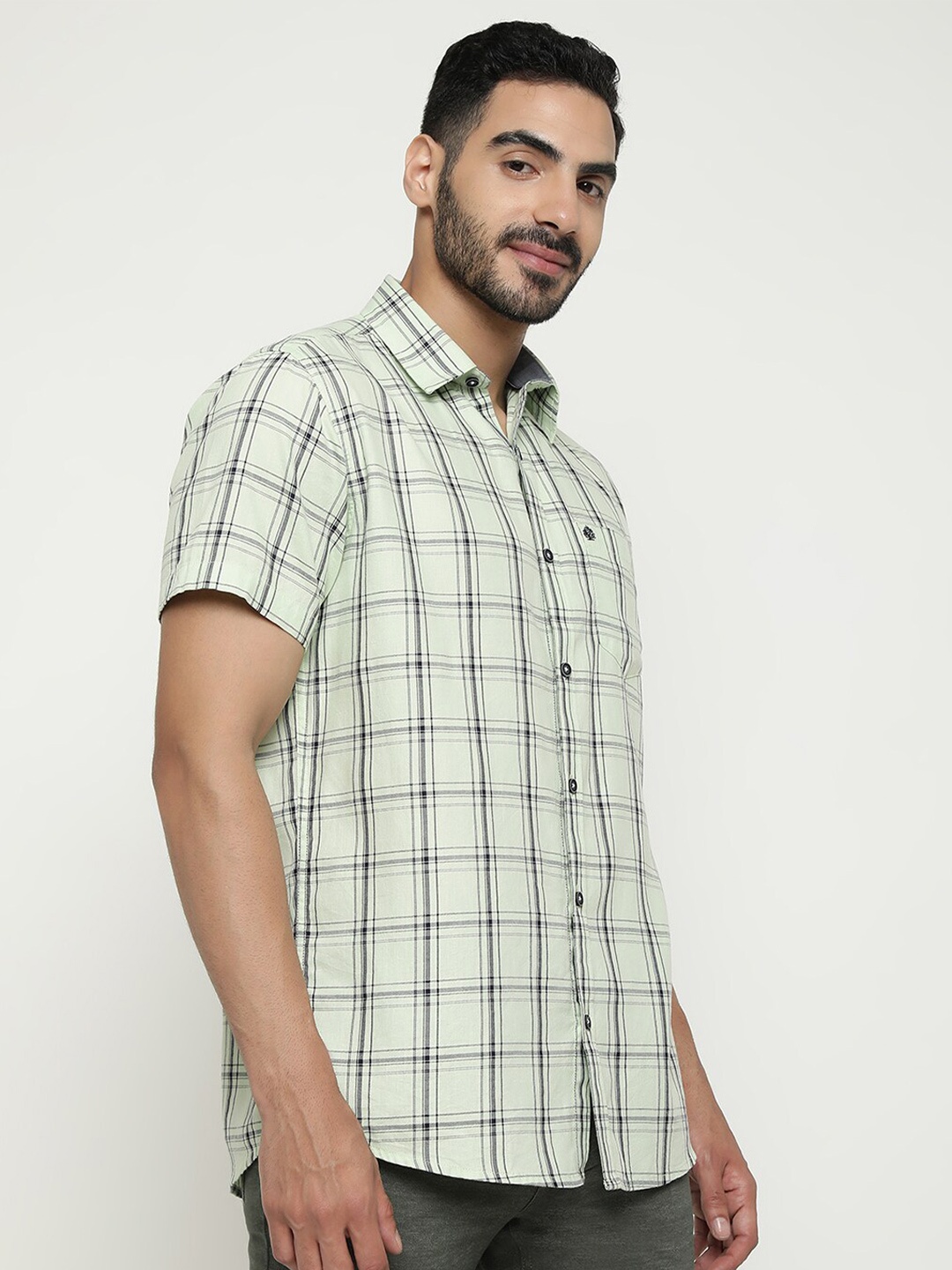 

METTLE Tartan Checked Casual Shirt, Olive