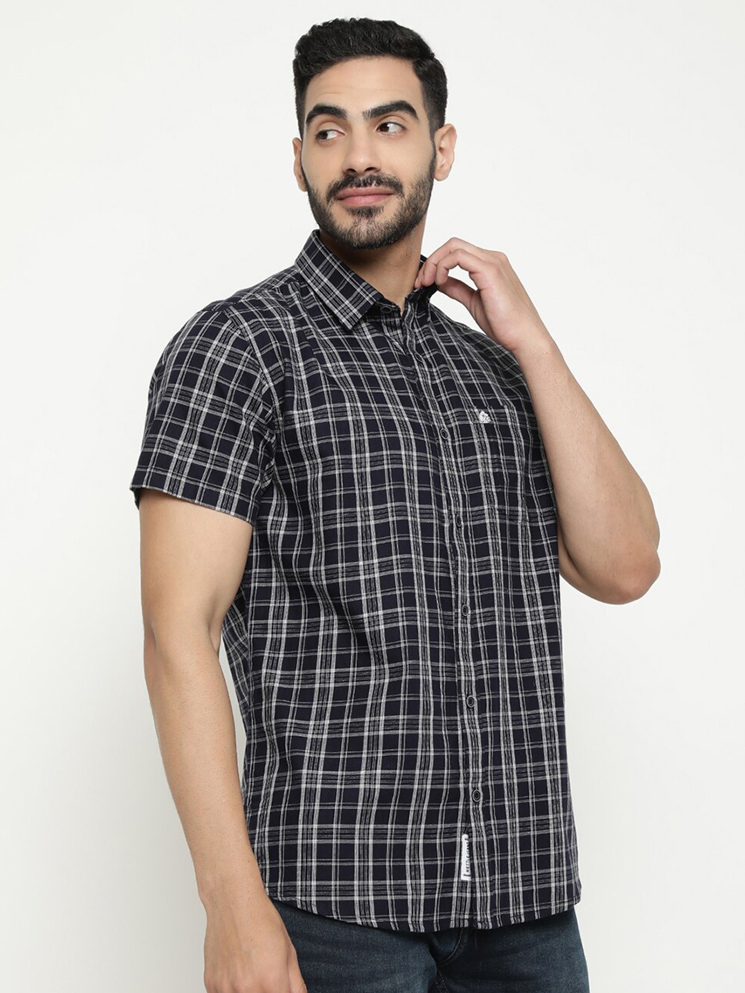 

METTLE Tartan Checked Casual Shirt, Navy blue
