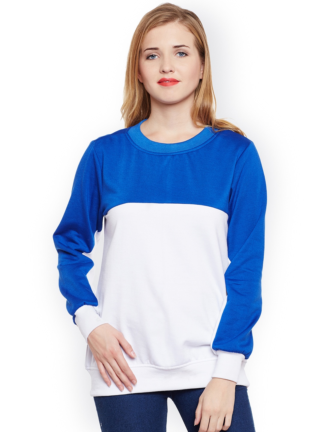 

Belle Fille Women Blue & White Colourblocked Sweatshirt