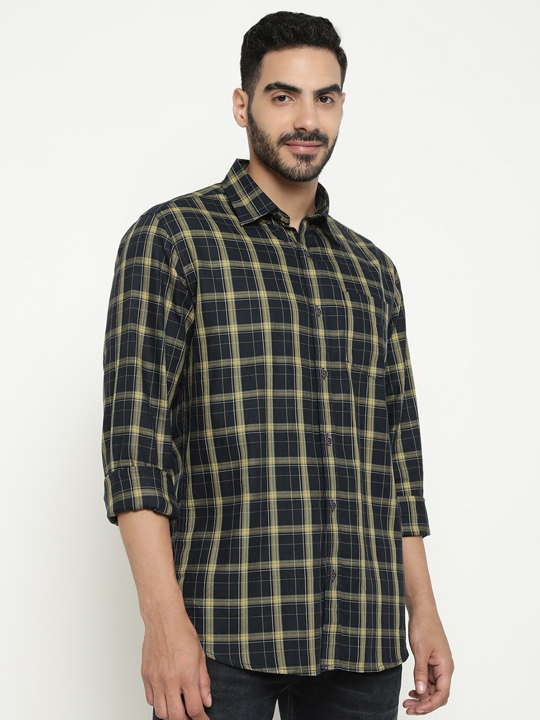 

METTLE Tartan Checked Casual Shirt, Navy blue