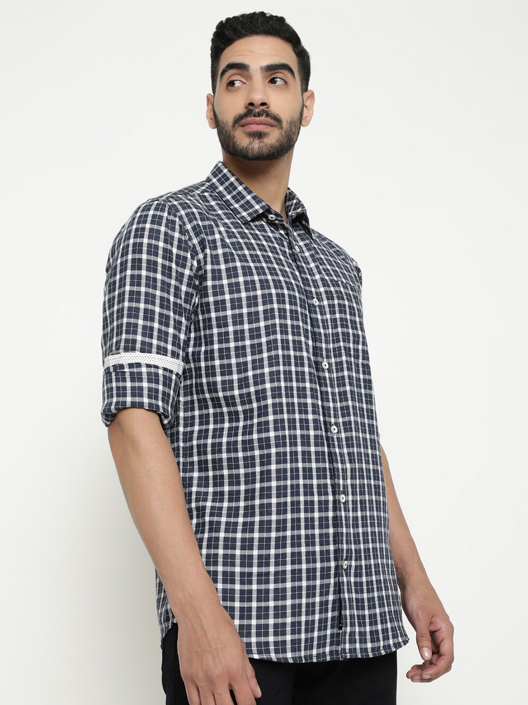 

METTLE Opaque Checked Casual Shirt, Blue