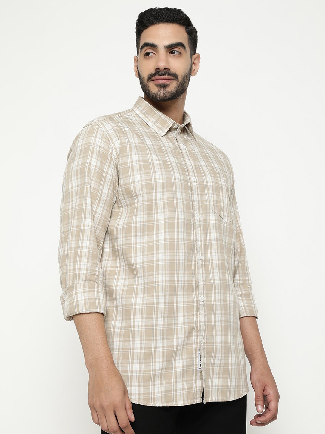 

METTLE Tartan Checked Casual Shirt, Cream