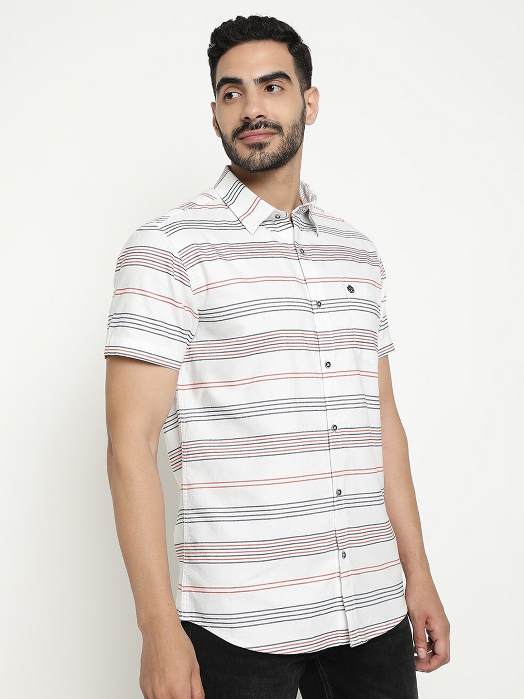 

METTLE Horizontal Striped Casual Shirt, White