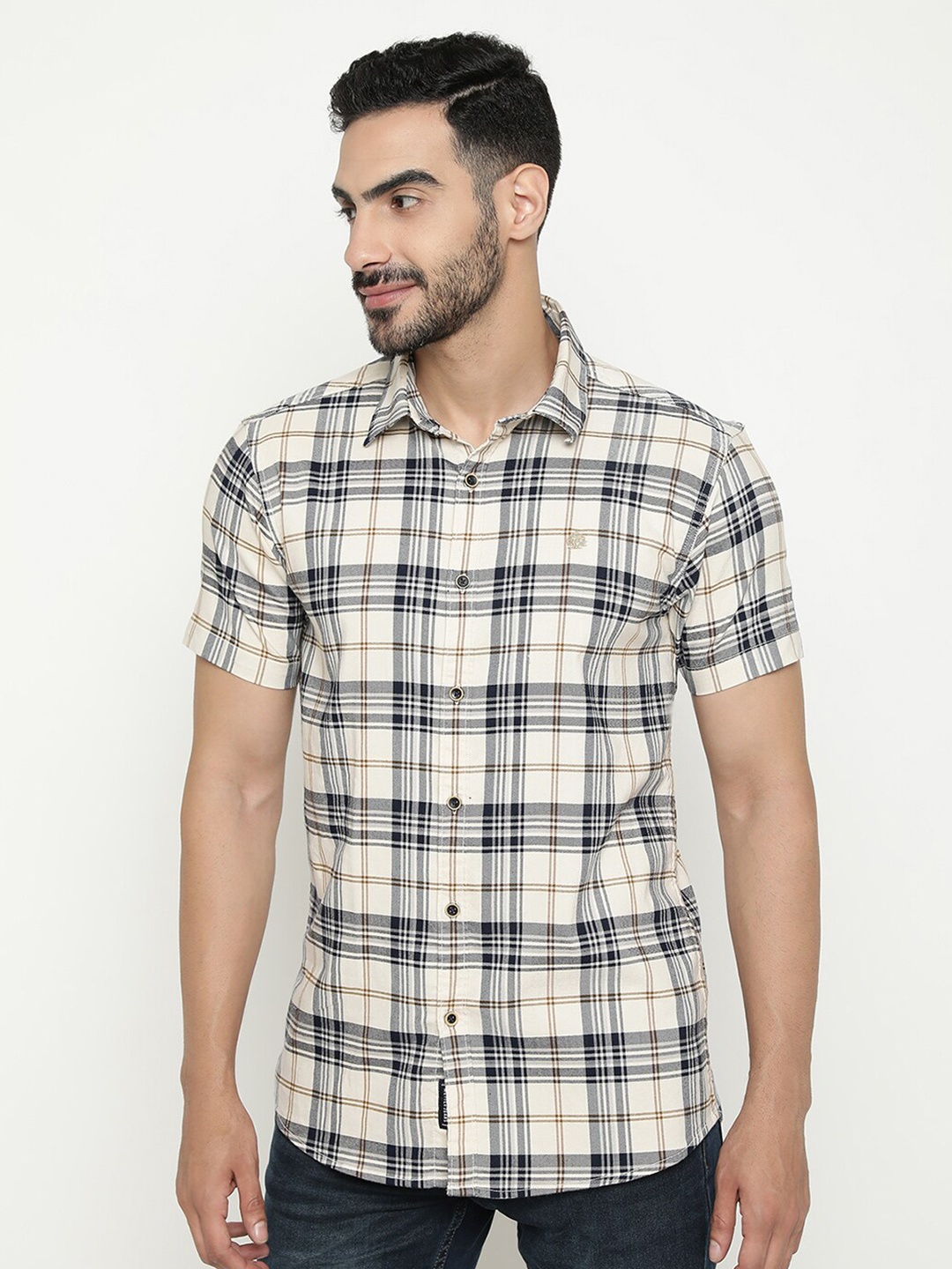 

METTLE Tartan Checked Casual Shirt, Cream