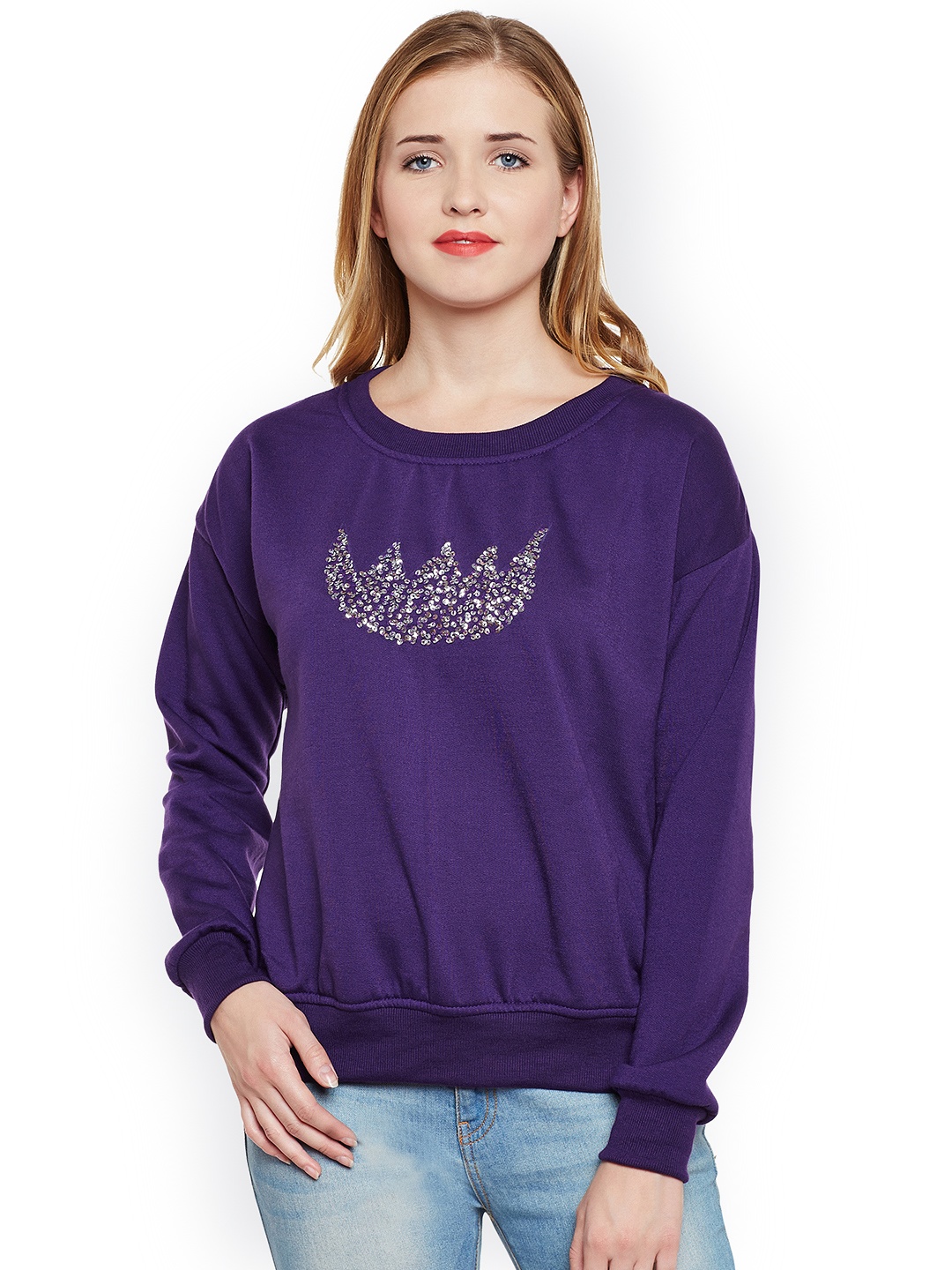 

Belle Fille Women Purple Solid Sweatshirt