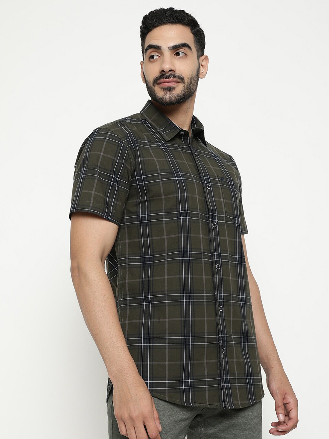 

METTLE Tartan Checked Casual Shirt, Olive