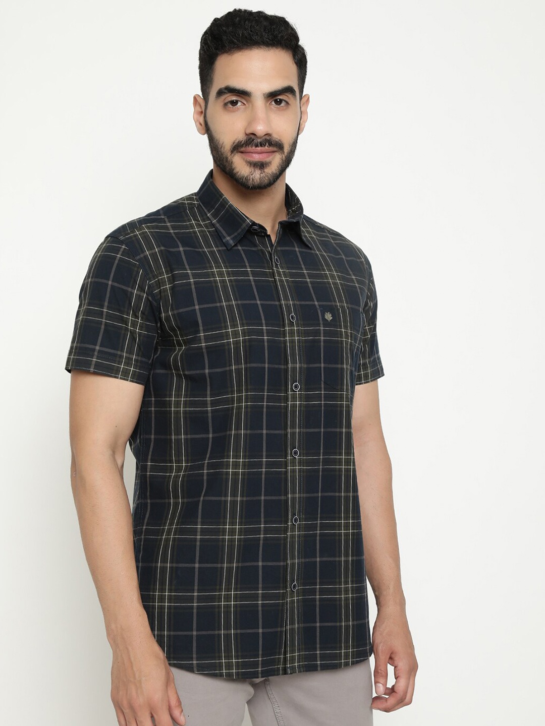 

METTLE Tartan Checked Casual Shirt, Navy blue