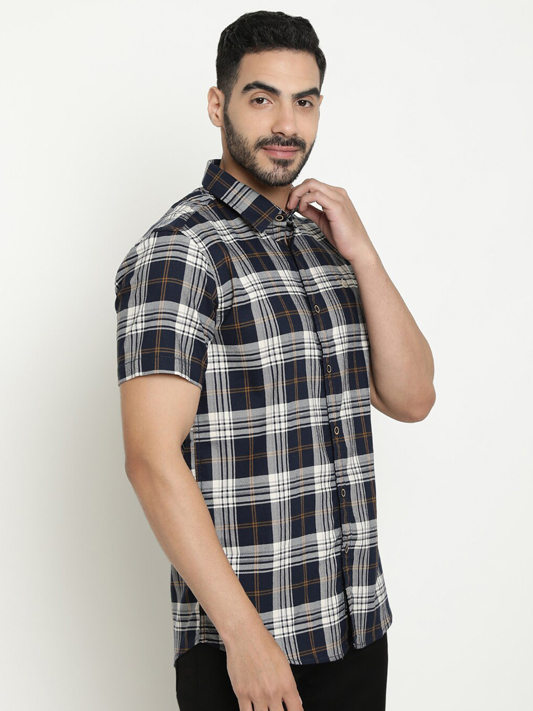 

METTLE Tartan Checked Casual Shirt, Navy blue