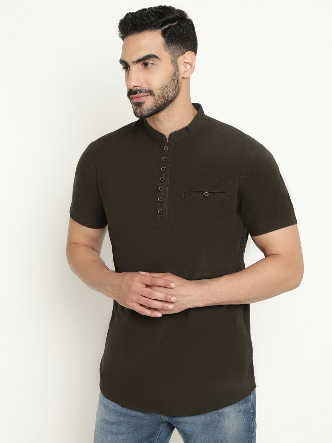 

METTLE Opaque Casual Shirt, Olive