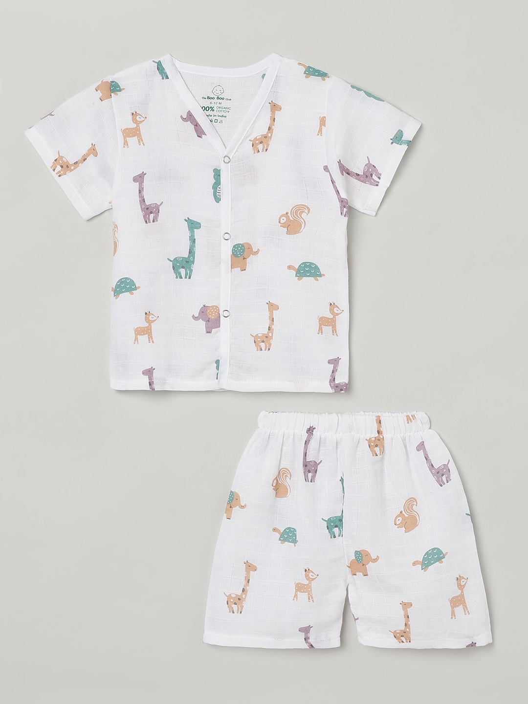 

The Boo Boo Club Infants Kids Printed Pure Cotton Sustainable Shirt with Shorts, Off white