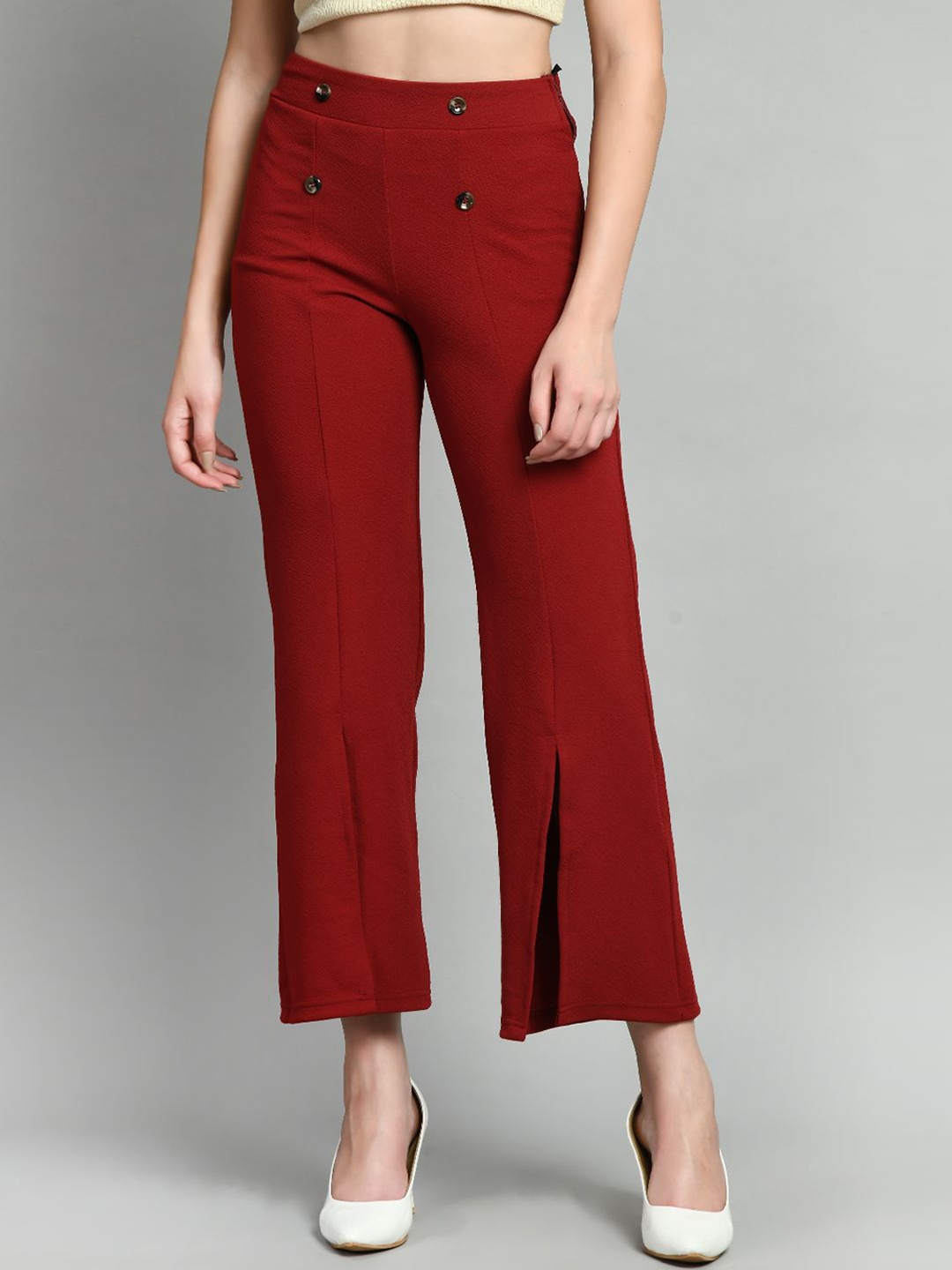 

IUGA Women Mid Rise Front Slits Relaxed Straight Leg Parallel Trousers, Maroon