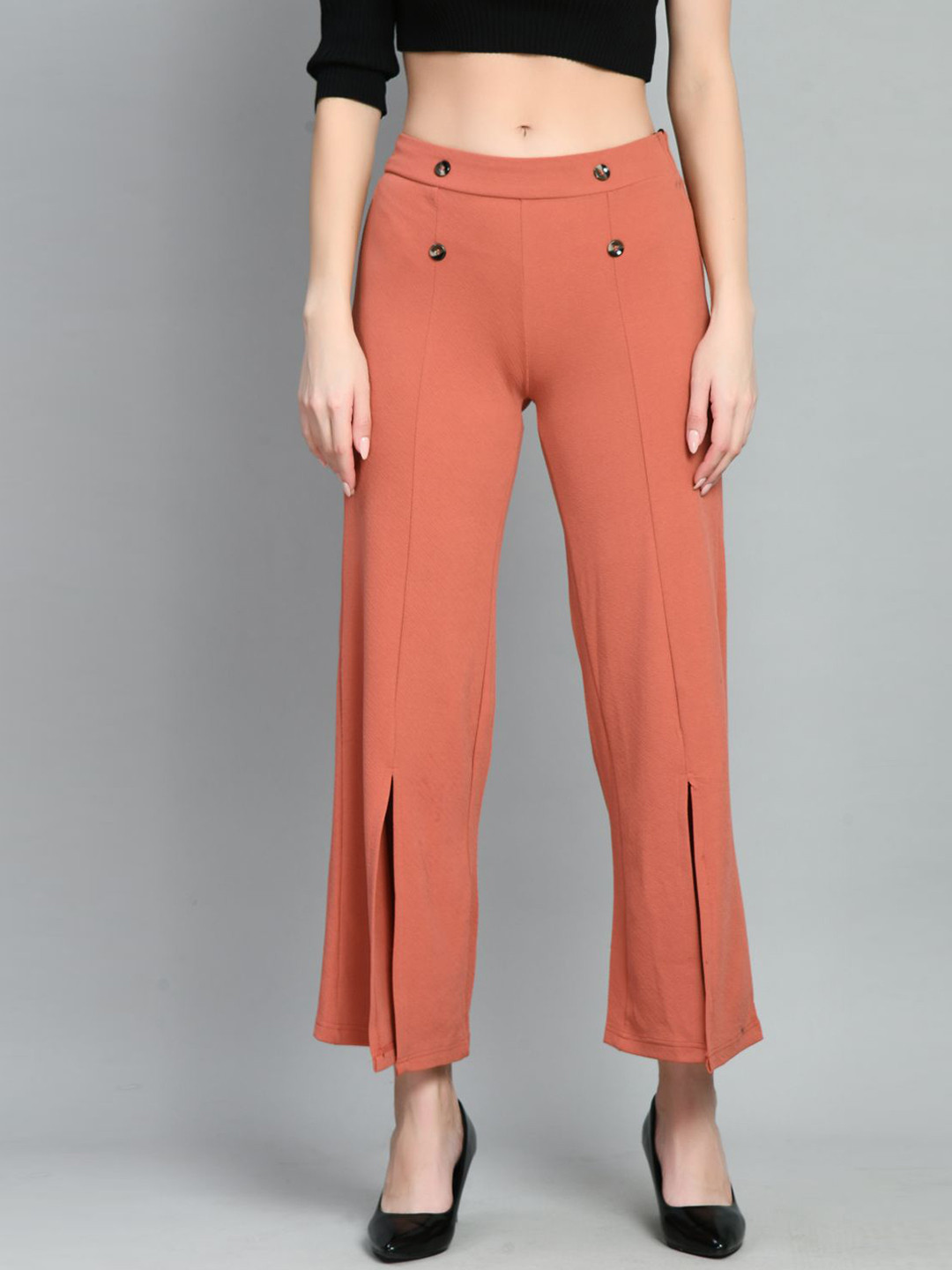 

IUGA Women Mid Rise Front Slits Relaxed Straight Leg Parallel Trousers, Peach