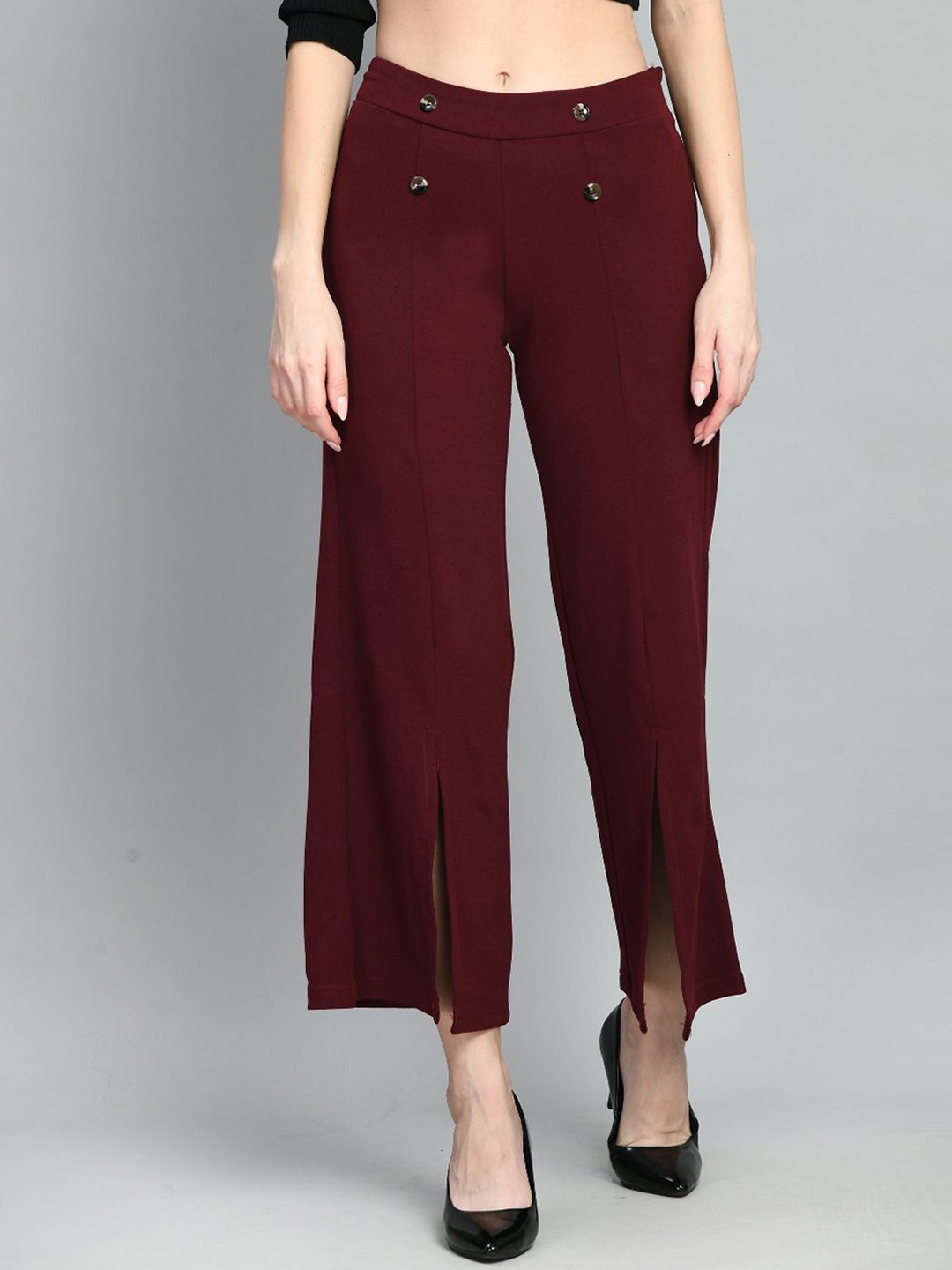 

IUGA Women Mid Rise Front Slits Relaxed Straight Leg Parallel Trousers, Purple