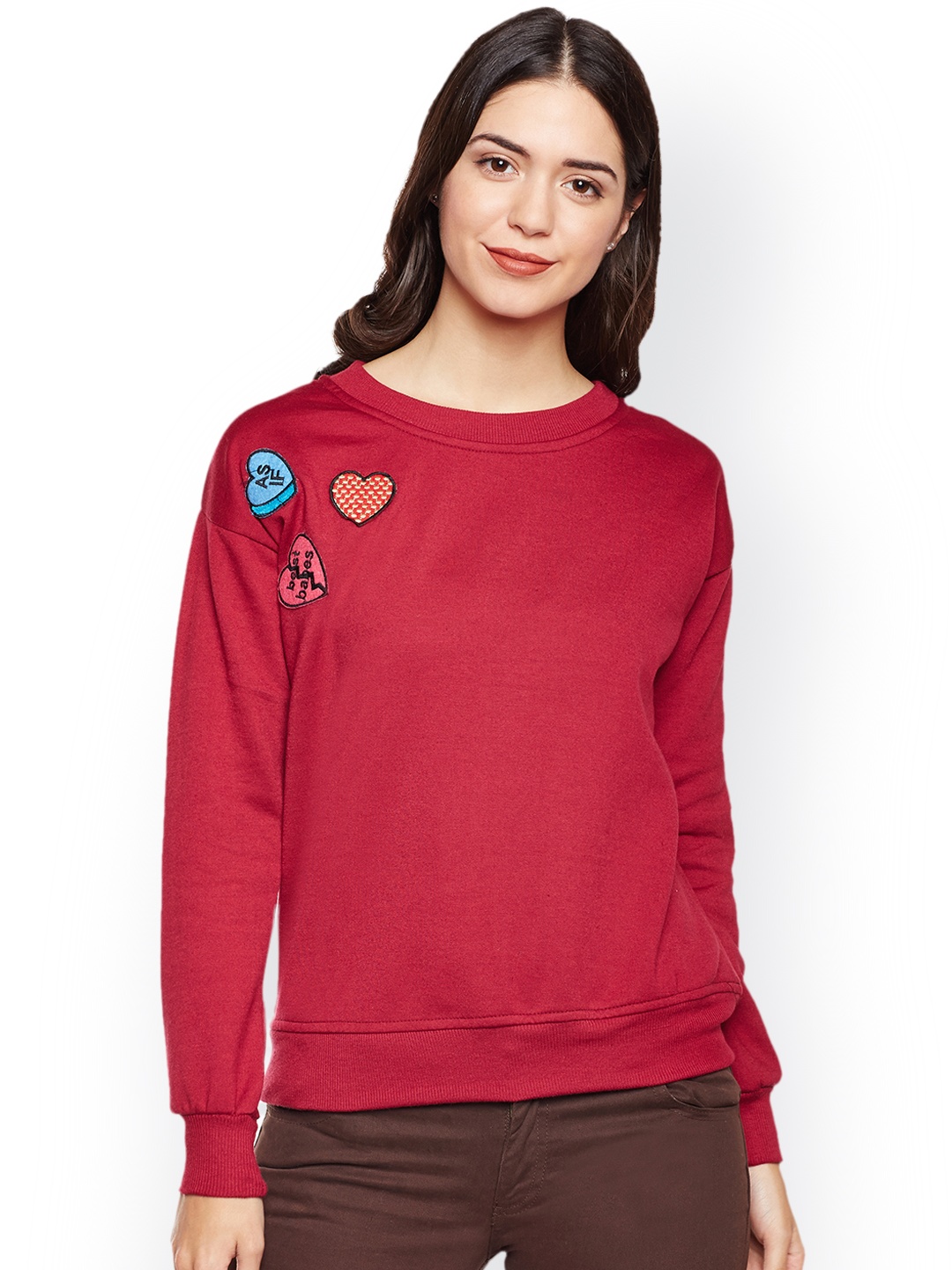 

Belle Fille Women Maroon Solid Sweatshirt