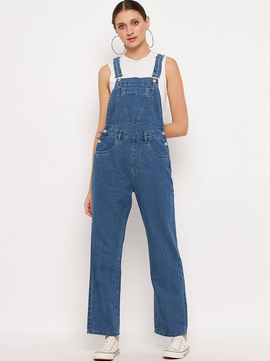 

Madame Straight Leg Cotton Denim Dungarees, Blue