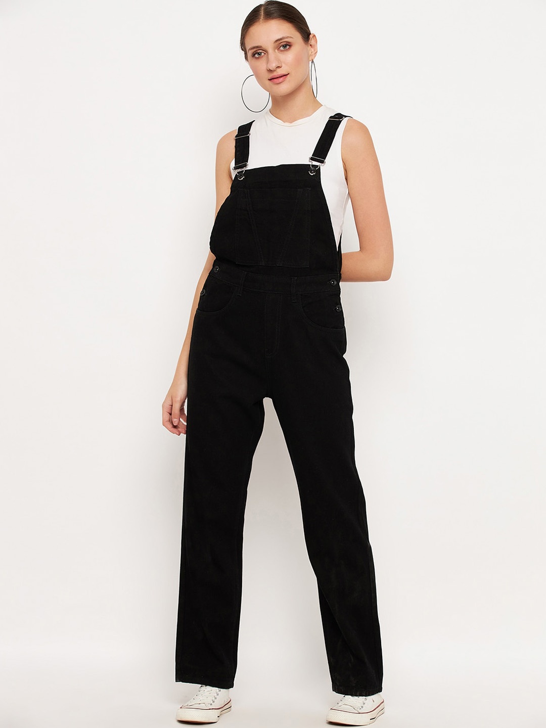 

Madame Women Straight Leg Pure Cotton Dungaree, Black