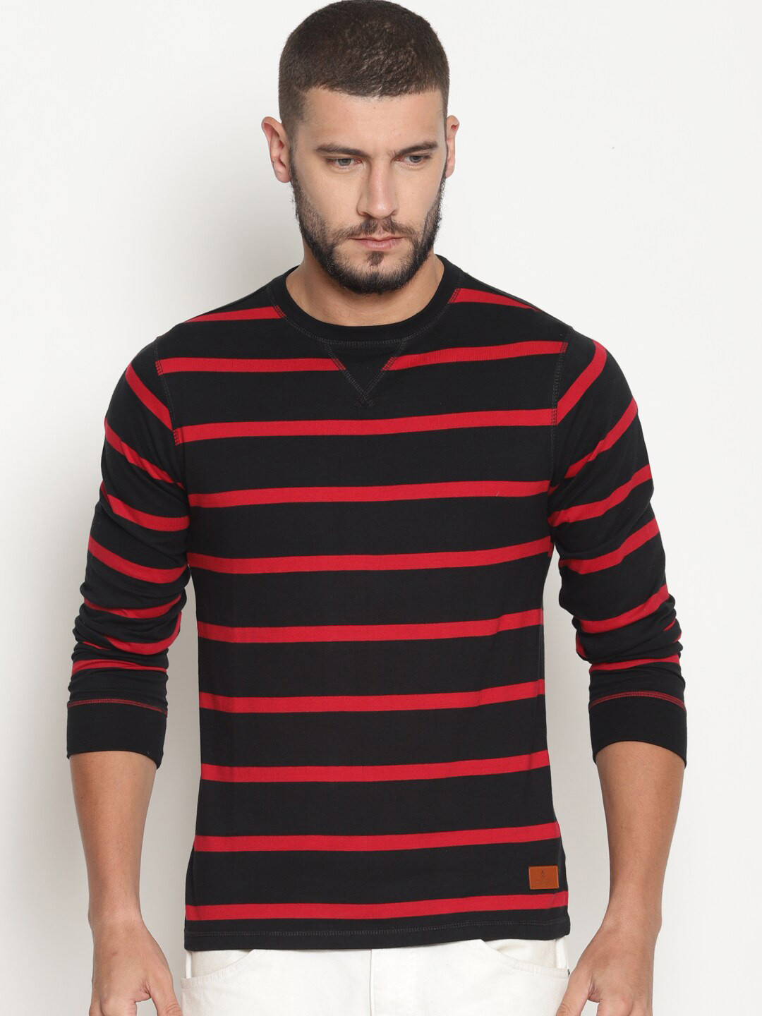 

Steenbok Striped Long Sleeve Pure Cotton Slim Fit T-shirt, Black