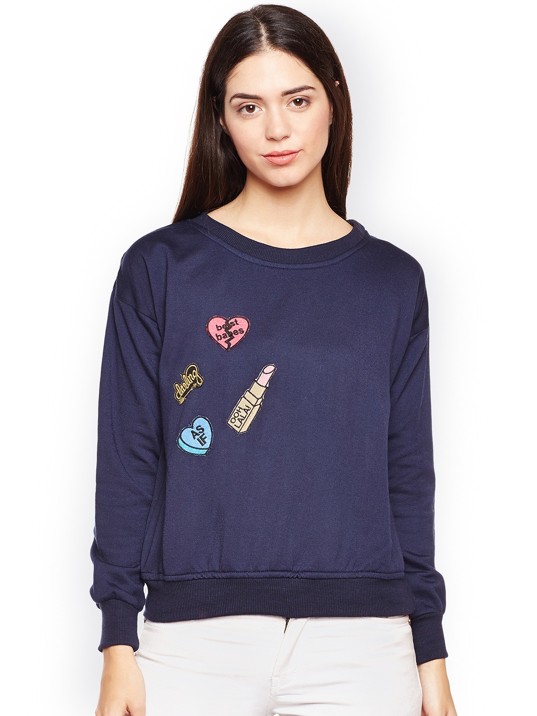 

Belle Fille Women Navy Blue Solid Sweatshirt