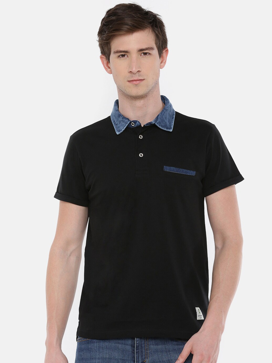 

Steenbok Contrast Trim Polo Collar Pure Cotton T-shirt, Black
