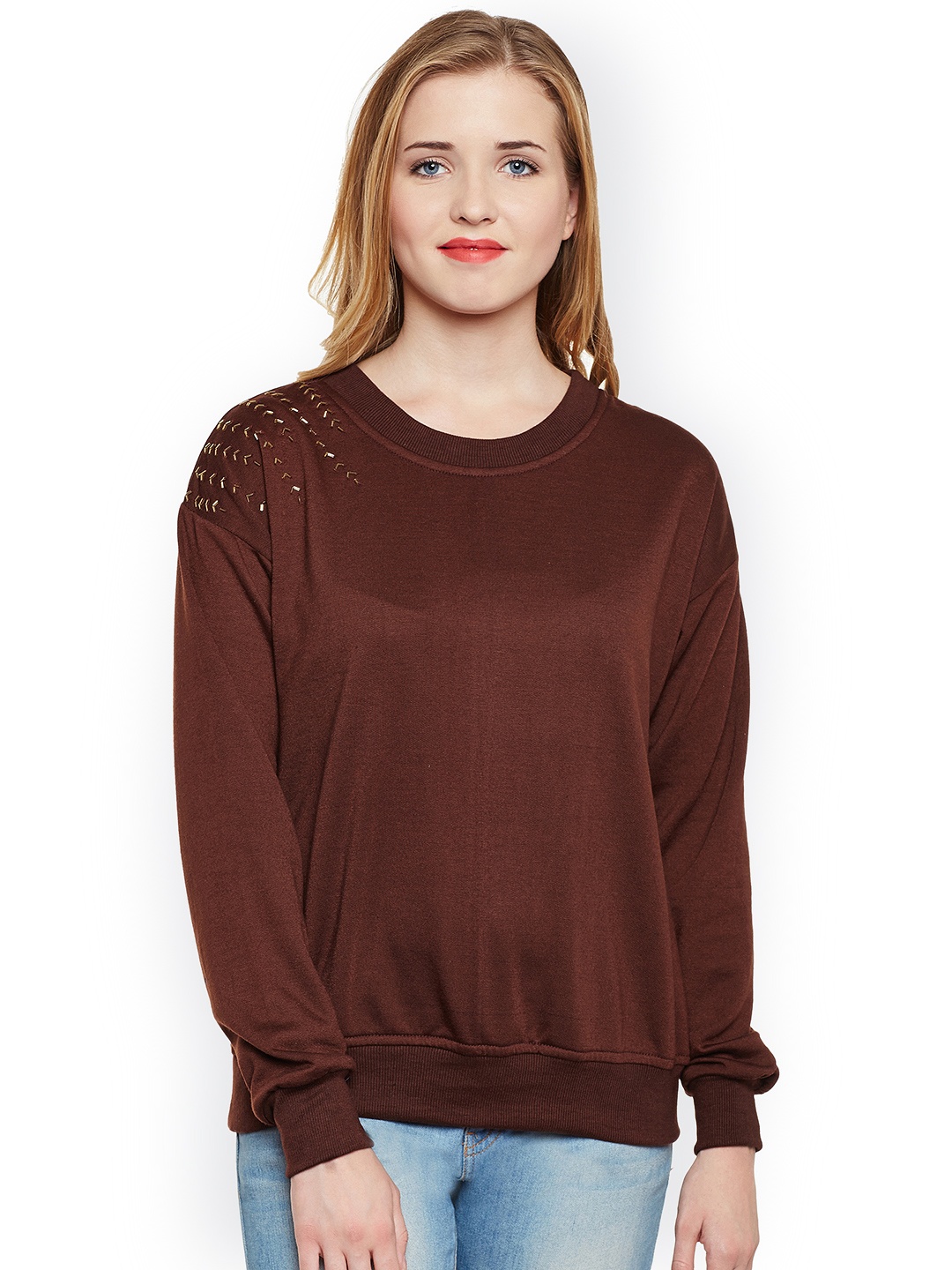 

Belle Fille Women Brown Solid Sweatshirt