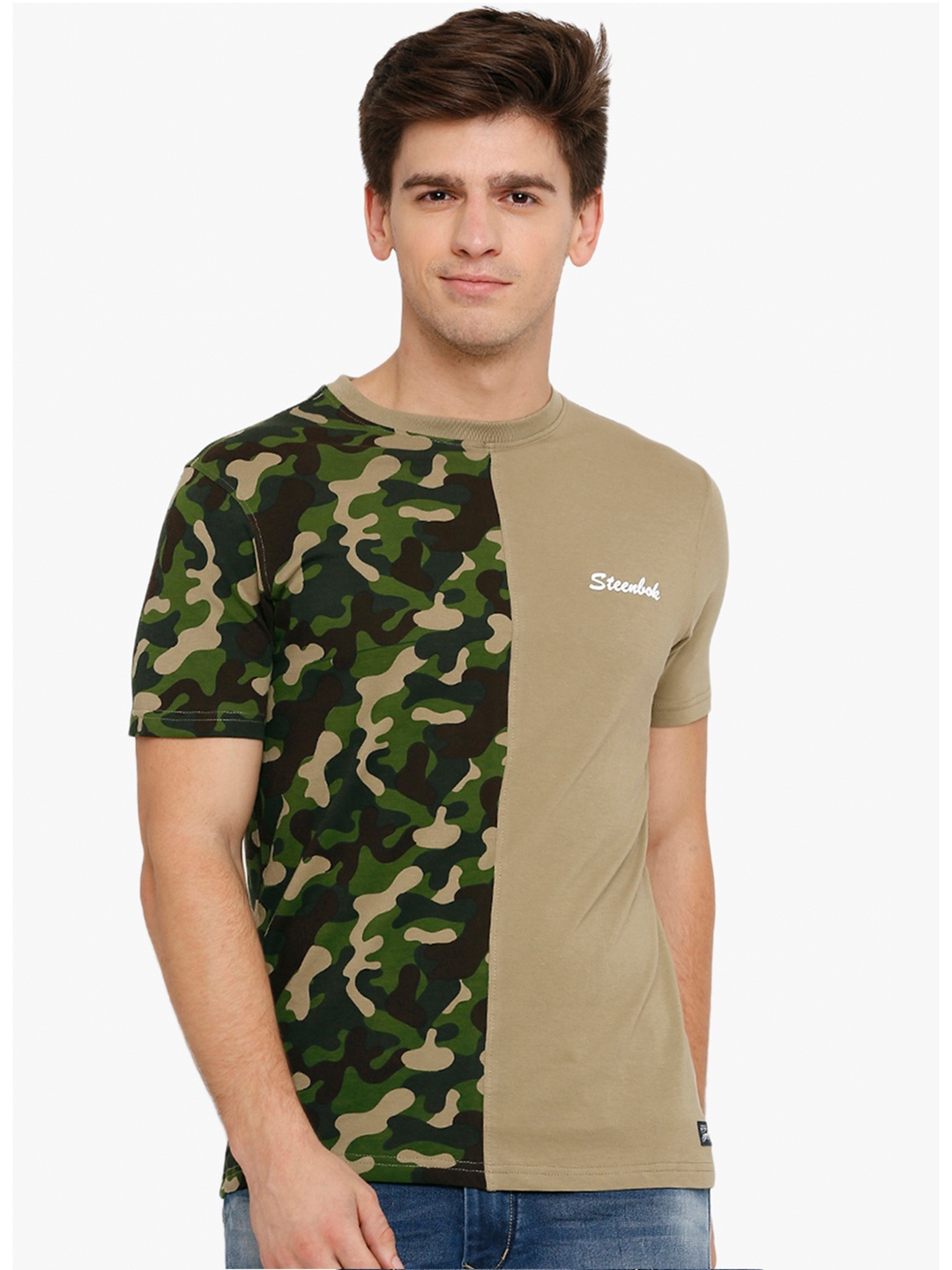 

Steenbok Camouflage Printed Pure Cotton Slim Fit T-shirt, Khaki