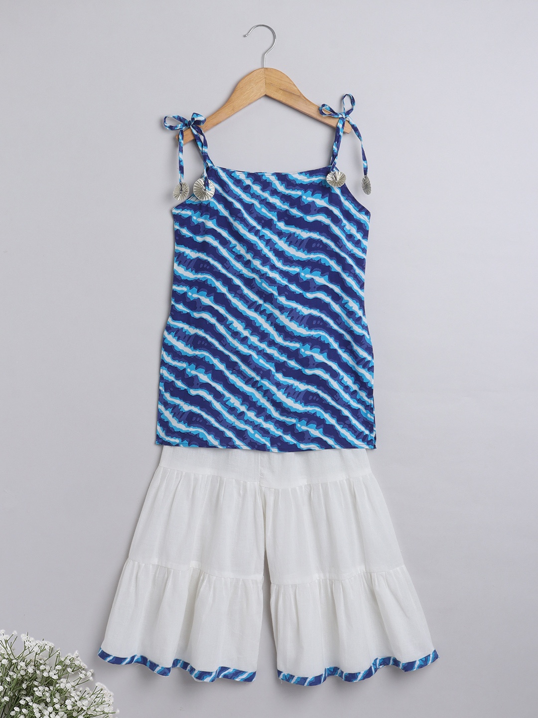 

ahhaaaa Girls Leheriya Printed Kurta With Sharara, Blue