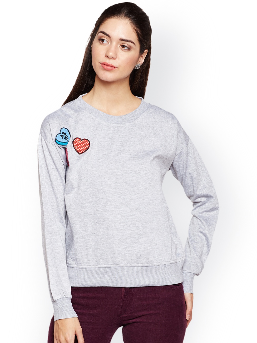 

Belle Fille Women Grey Melange Solid Sweatshirt